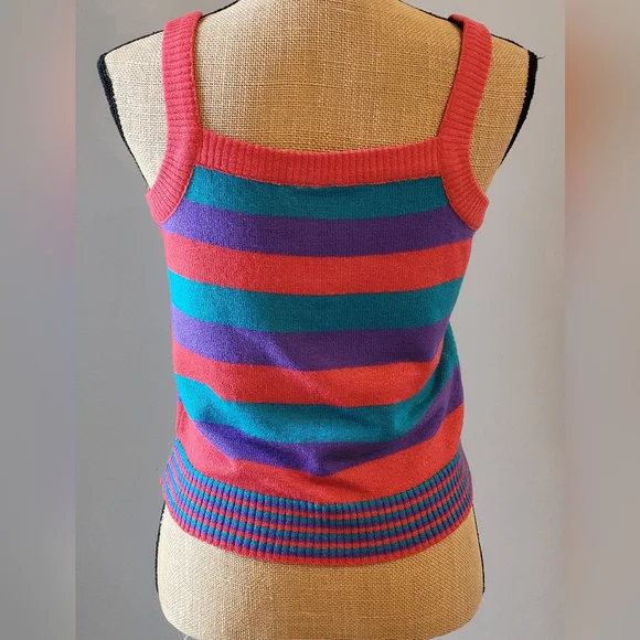 Knit Knit Acrylic & Mohair Striped Cardigan With Matching Knit Tank Top Large - Picture 7 of 15
